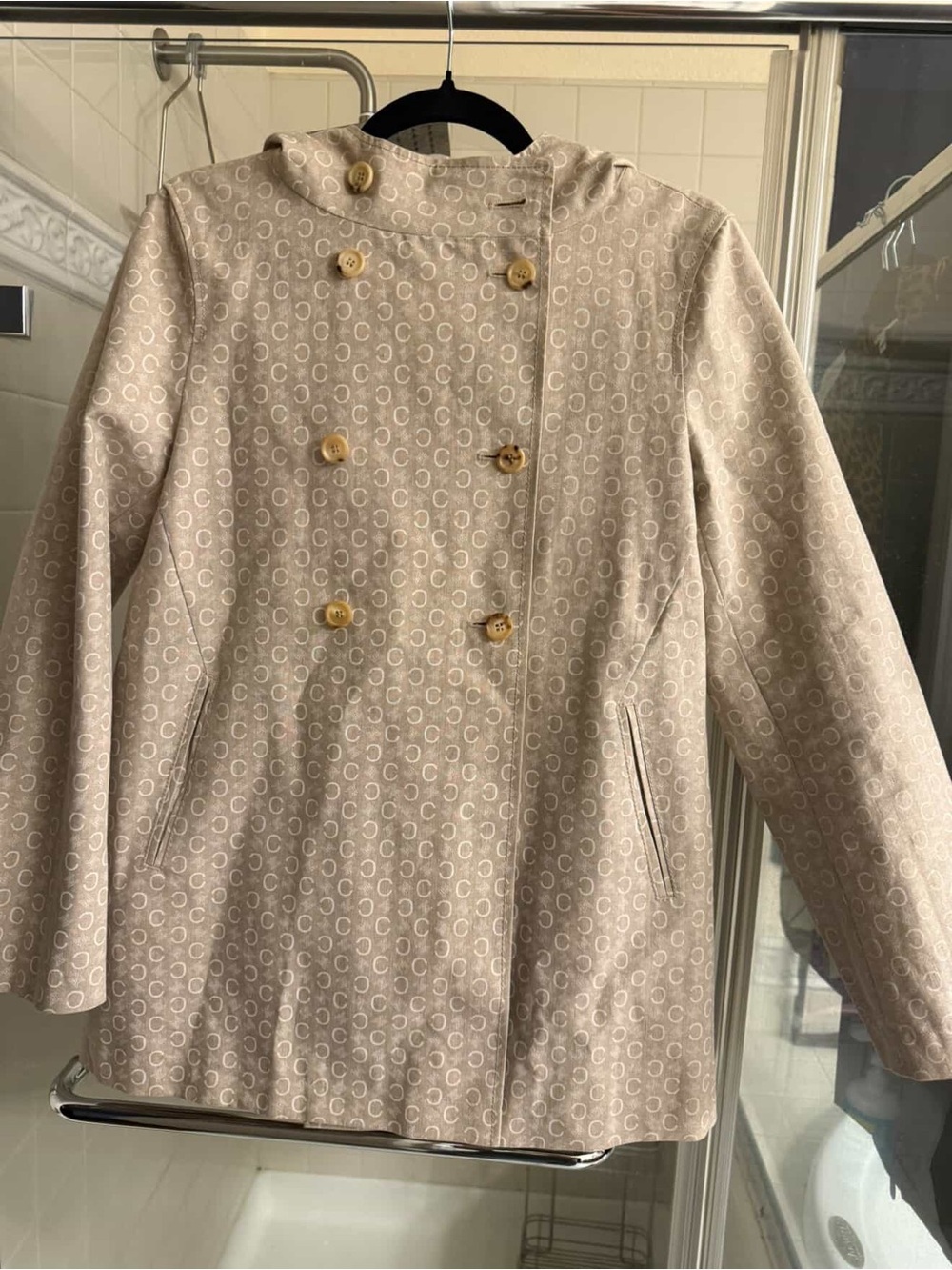 Celine Cream Double-Breasted Hooded Pea Coat